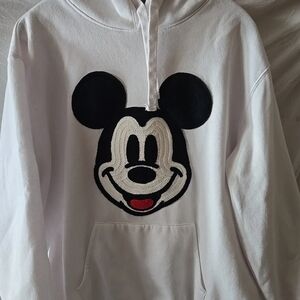 Womens White Hoodie with Mickey Mouse Design Size L